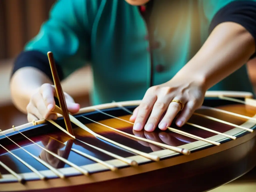 Un músico experto toca el guzheng chino, fusionando tradición e innovación en la música moderna