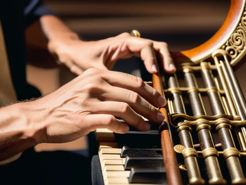 Un músico experto toca el serpete con destreza, resucitando el sonido del serpete en un evento cultural