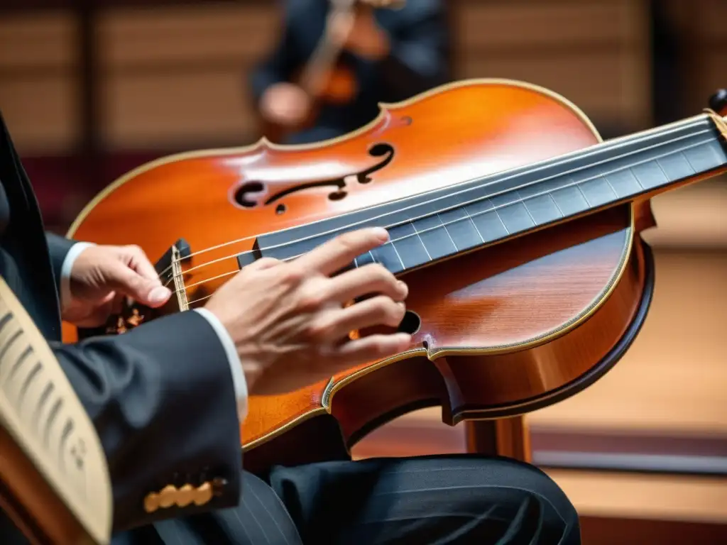 Un músico experto interpreta un tarogato en un elegante salón de conciertos, evocando la historia y sonido del tarogato