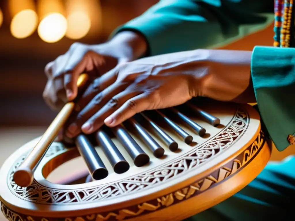 Un músico experto muestra técnicas de guiro para ritmo latino con sus hábiles manos, resaltando la artesanía y cultura del instrumento