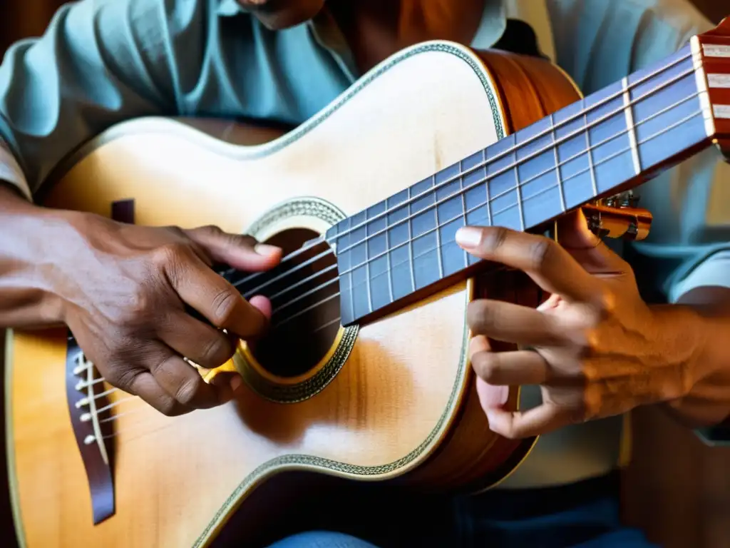 Un músico experto toca el cuatro venezolano, resaltando la importancia del instrumento en la música