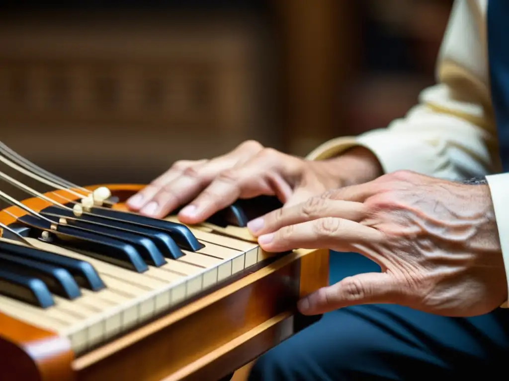 Un músico experto toca la zanfona, instrumento medieval contemporáneo, demostrando pasión y destreza