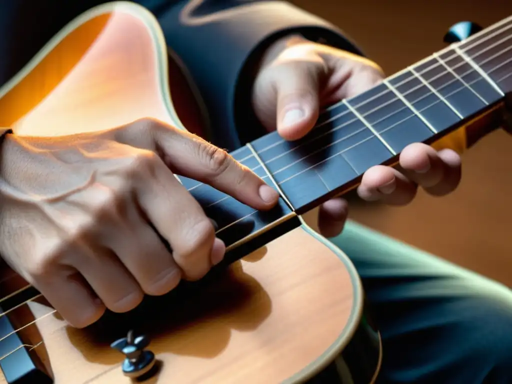 Un músico redescubriendo la expresividad melódica con el fingerboard, sumergido en la interpretación musical