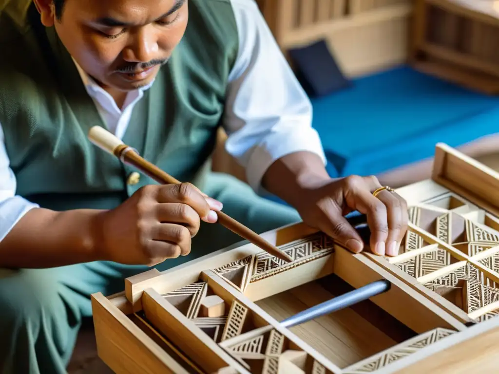 Un músico filipino sonriente construye un kubing con maestría, destacando la artesanía y la expresión cultural del instrumento musical tradicional