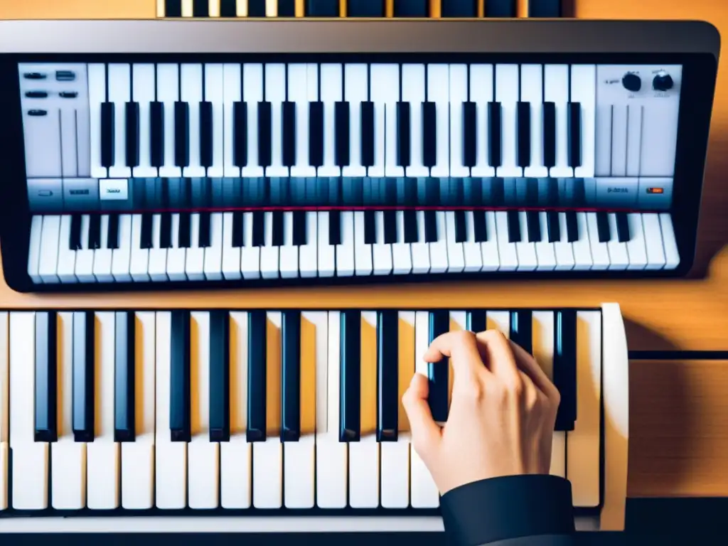 Un músico se concentra frente a un simulador de piano virtual en su computadora