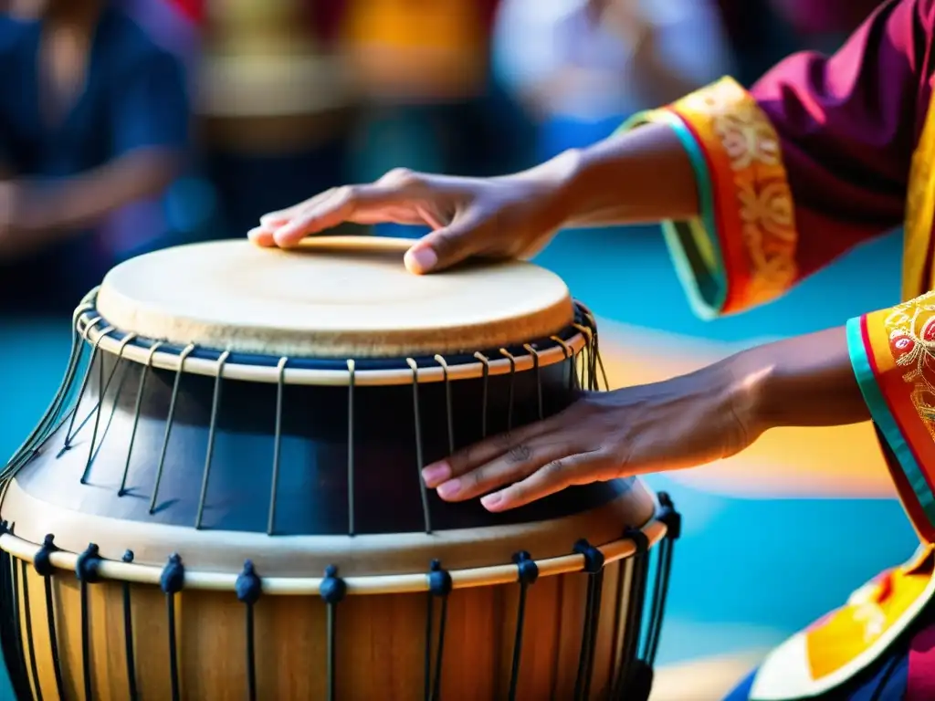 Un músico toca con habilidad un tambor Kendang durante un festival cultural en Indonesia