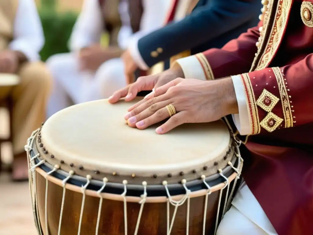 Un músico habilidoso toca el davul durante una animada celebración de bodas