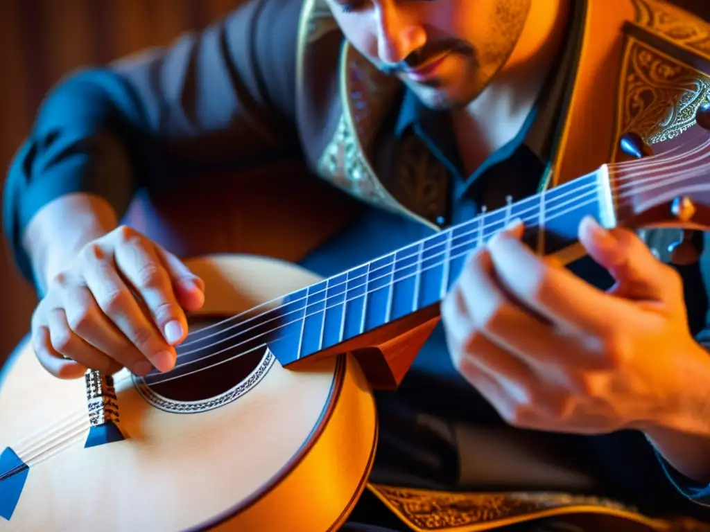 Un músico habilidoso toca el cistro con pasión, resurgiendo el cittern en música folk