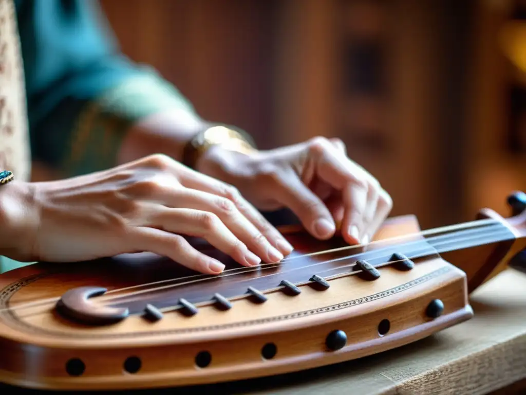 Un músico habilidoso toca un dulcémele, mostrando pasión y destreza