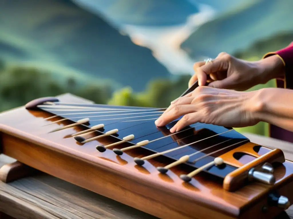 Un músico habilidoso toca el dulcémele, conmoviendo con su pasión y destreza