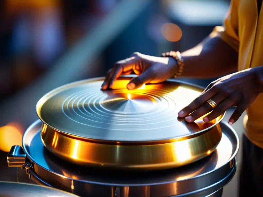 Un músico habilidoso toca el steelpan, capturando la intensidad y pasión del sonido