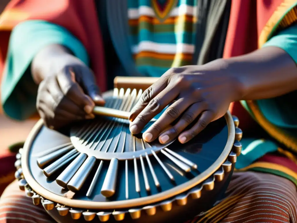 Un músico habilidoso toca el tradicional Mbira en una ceremonia africana, destacando el significado cultural del Mbira africano