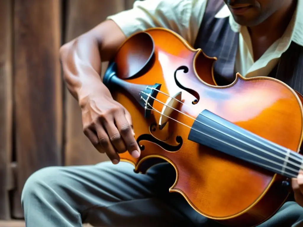 Un músico habilidoso toca la viola caipira con maestría, mostrando el origen y características de la viola caipira