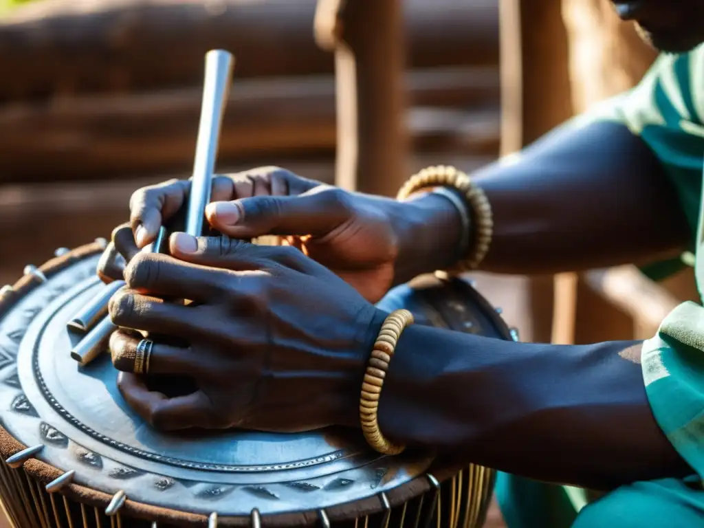 Un músico congoleño toca el likembe con pasión, mostrando la historia del likembe del Congo en cada detalle de la imagen