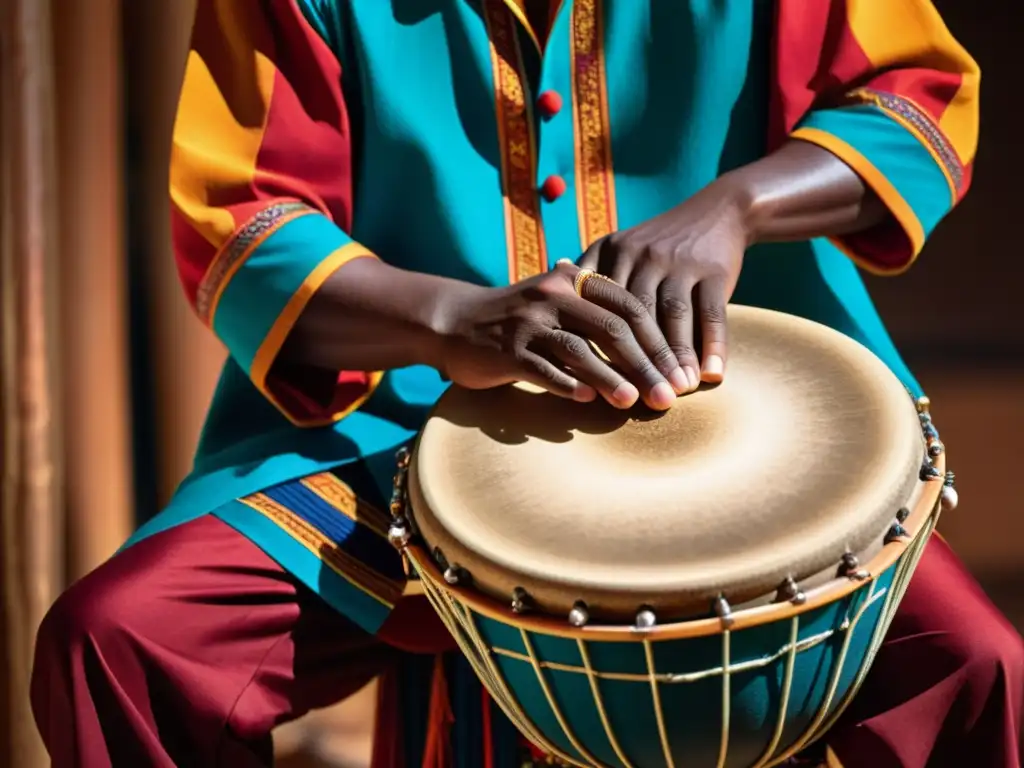 Un músico toca un instrumento de percusión tradicional, destacando la técnica experimental de percusión