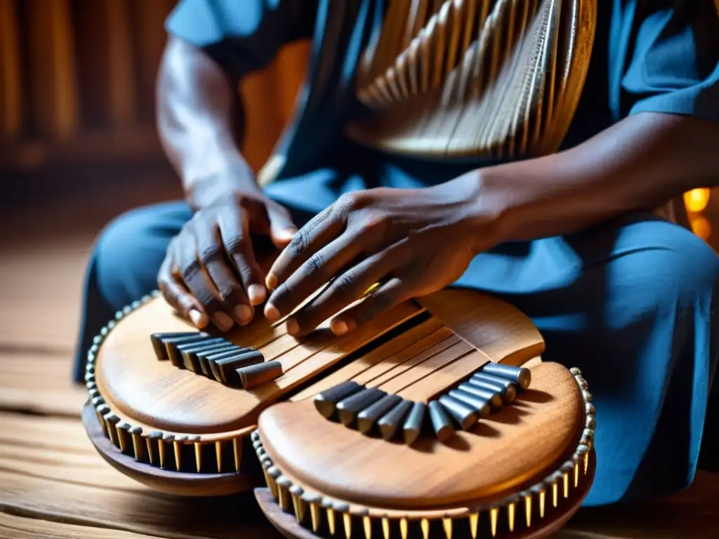 Un músico Lobi toca el gyil con intensa concentración, resaltando la conexión espiritual y cultural de la marimba Lobi