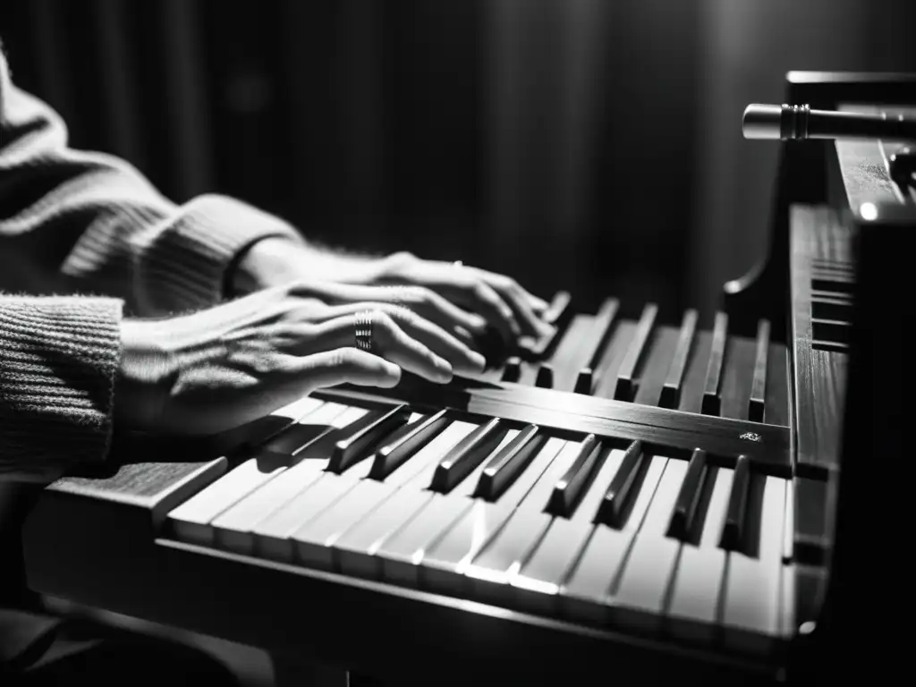 Emotiva interpretación de Ondes Martenot en concierto Un músico toca con intensidad un Ondes Martenot en un íntimo concierto de música indie