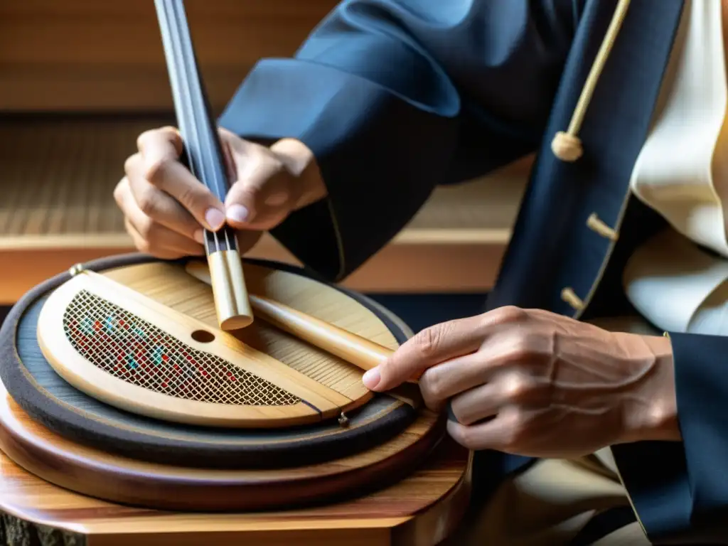 Un músico japonés toca el Biwa con destreza y pasión, preservando así esta antigua tradición del Heike Biwa japonés