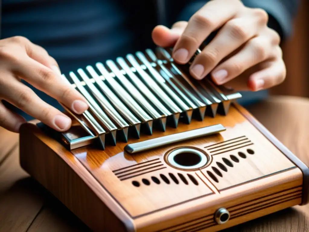 Un músico experimenta con una kalimba, creando sonidos únicos