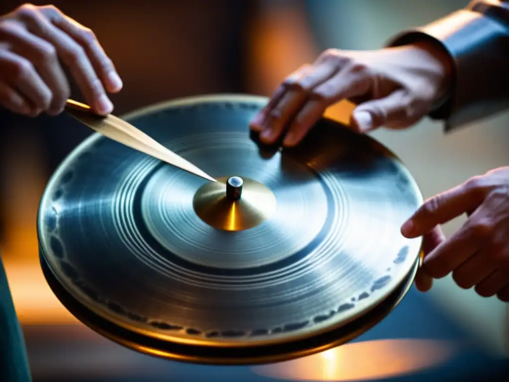 Un músico toca el Hang Drum, reflejando la luz en su superficie de acero