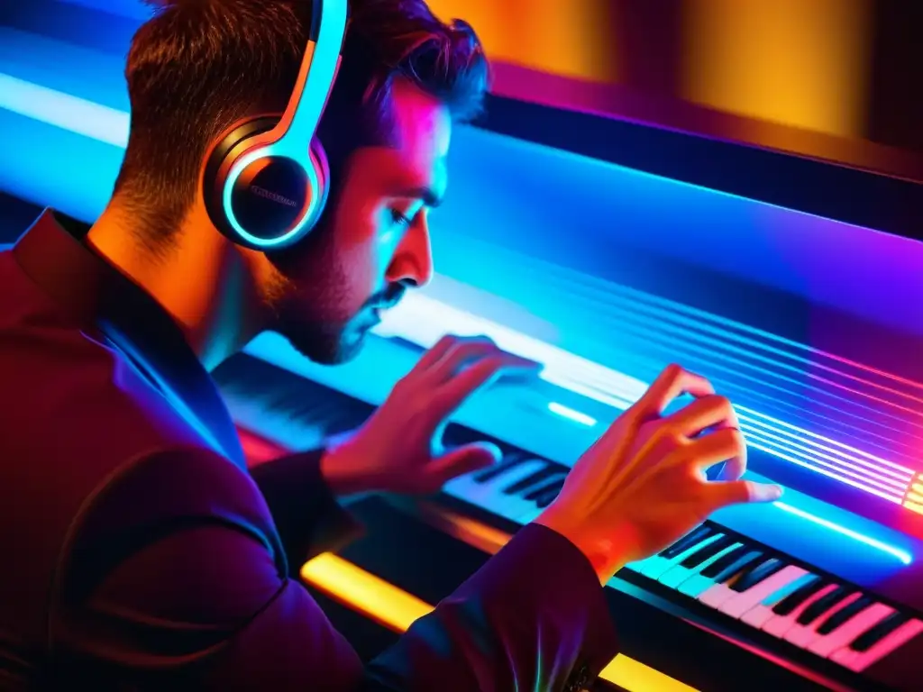 Un músico toca un moderno instrumento digital con movimientos intensos