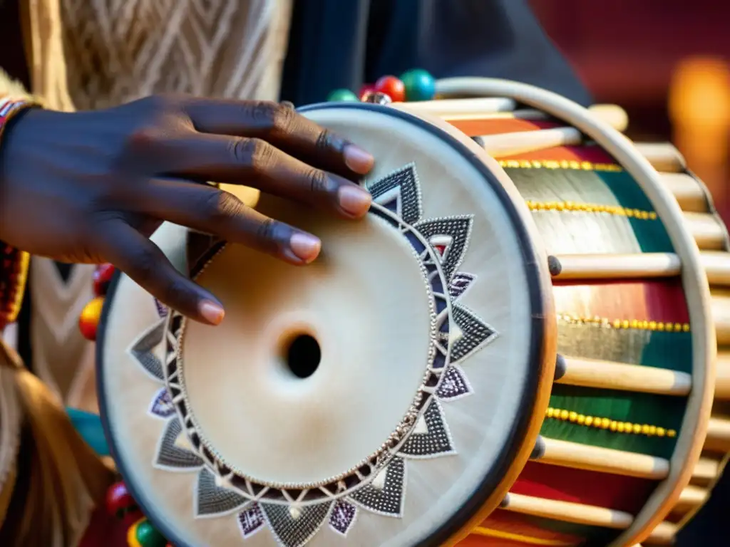 Un músico Yoruba toca un tambor parlante, rodeado de celebración cultural y expresión comunitaria