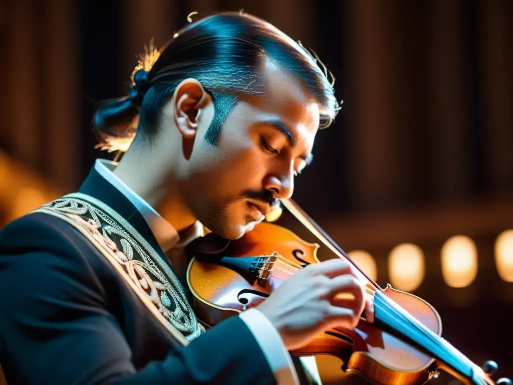 Un músico hábil toca una pieza tradicional en el salterio en un teatro con una atmósfera cautivadora