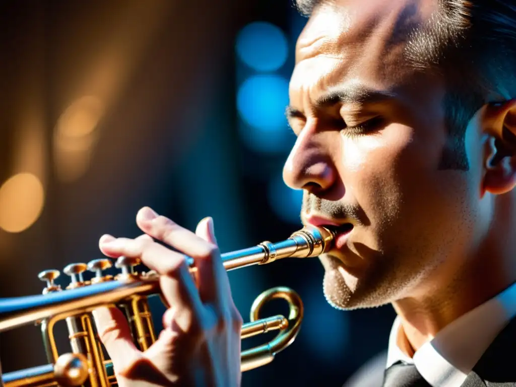 Un músico profesional se sumerge en la música mientras muestra las técnicas de respiración en un instrumento de viento