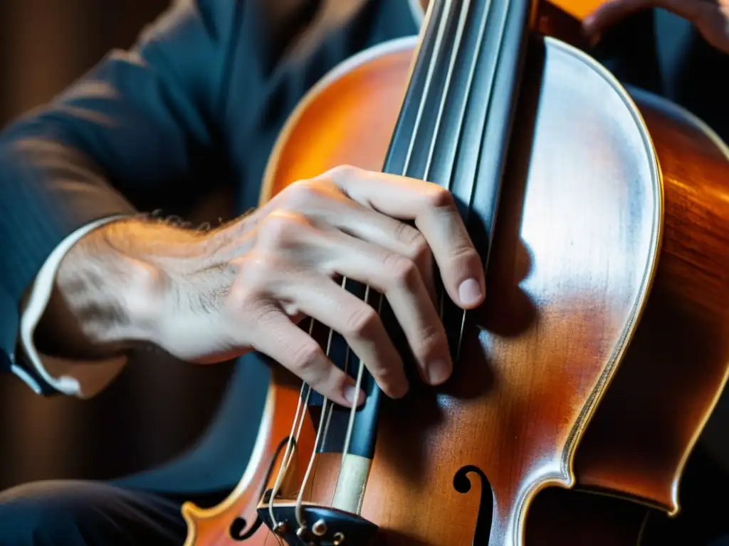 Maestro rabelista en acción: manos hábiles y misterio Un músico hábil toca el rabel en un entorno tradicional español, destacando la historia y relevancia cultural del instrumento