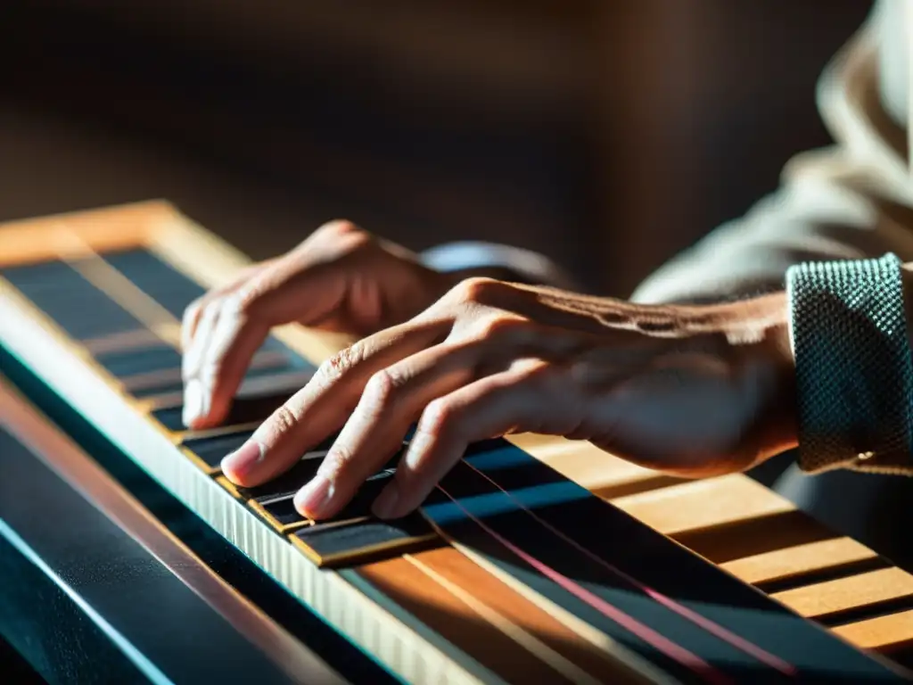 Un músico toca con pasión el Continuum Fingerboard, creando sonidos etéreos en un ambiente de destreza y emoción en la música electrónica