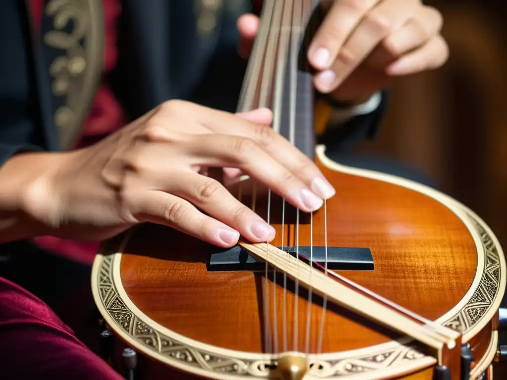 Un músico talentoso redescubre la tiorba en la música barroca con sus manos expertas y concentradas