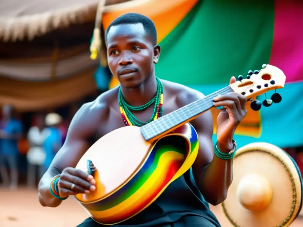 Un músico tanzano toca el Zeze, un violín africano, en un vibrante mercado