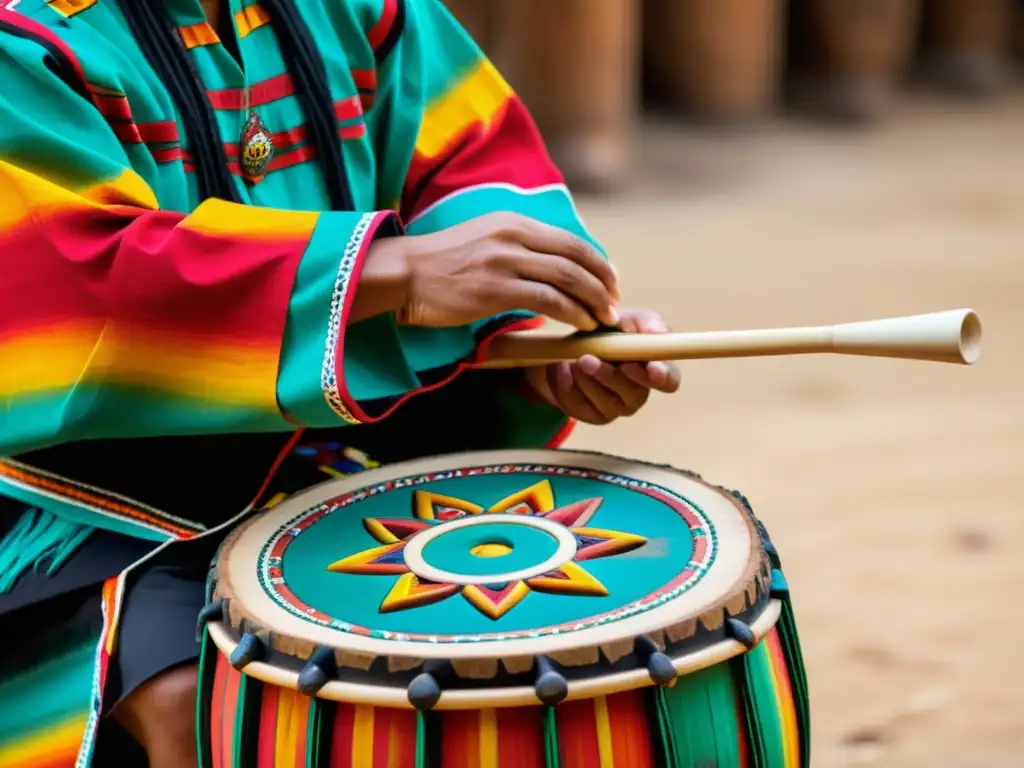 Un músico toca un Teponaztli mexicano, evocando sonidos ancestrales en la selva