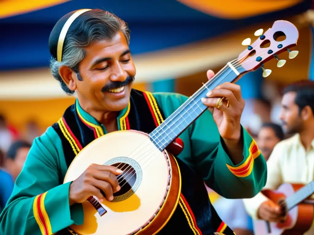 Un músico tradicional toca el Arpa de Boca en un festival cultural, destacando la historia y relevancia cultural del instrumento