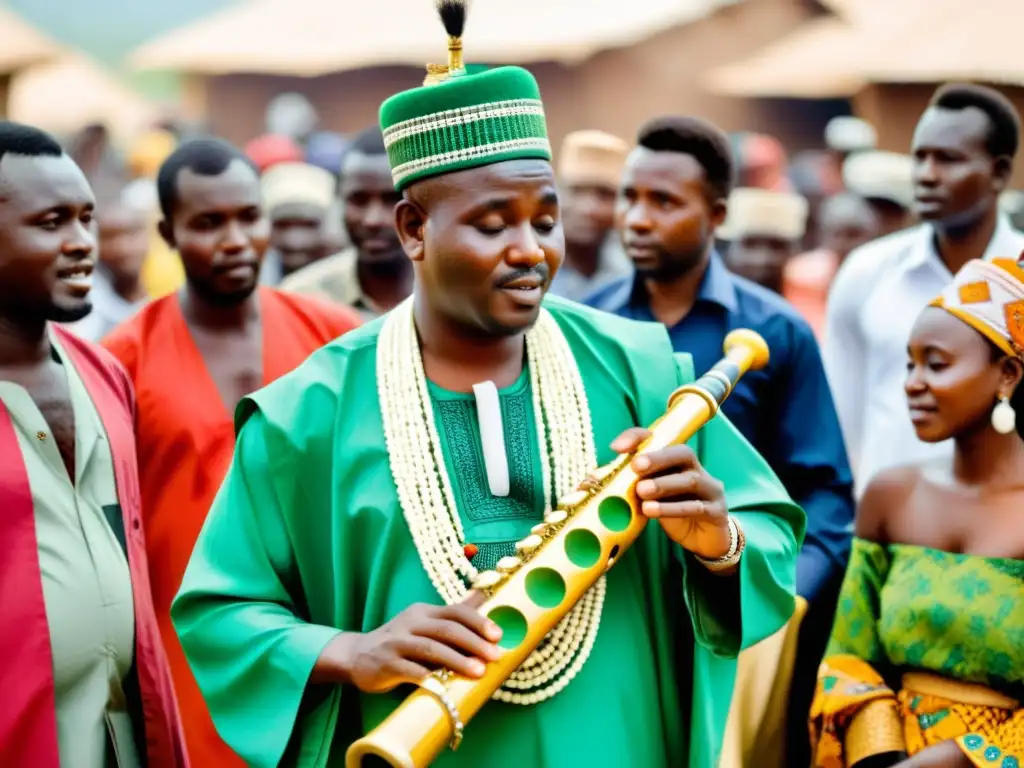 Un músico tradicional Hausa toca el Algaita durante una ceremonia cultural en Nigeria