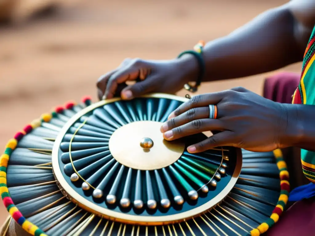 Un músico zimbabuense toca el tradicional Mbira durante un ritual cultural vibrante