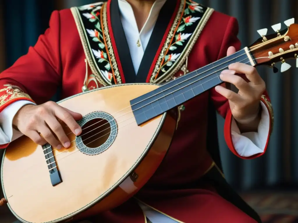 Un músico en traje tradicional ruso toca la balalaika, mostrando el significado cultural de la balalaika en Rusia