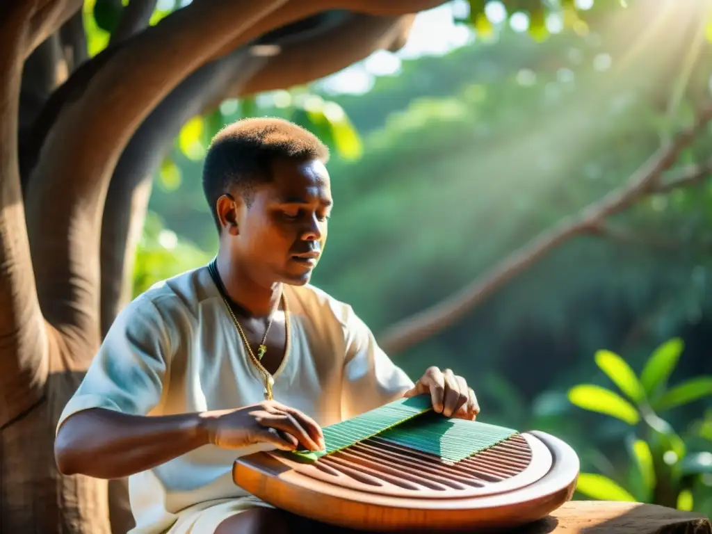 Un músico malgache toca el valiha bajo un baobab, en perfecta armonía con la naturaleza