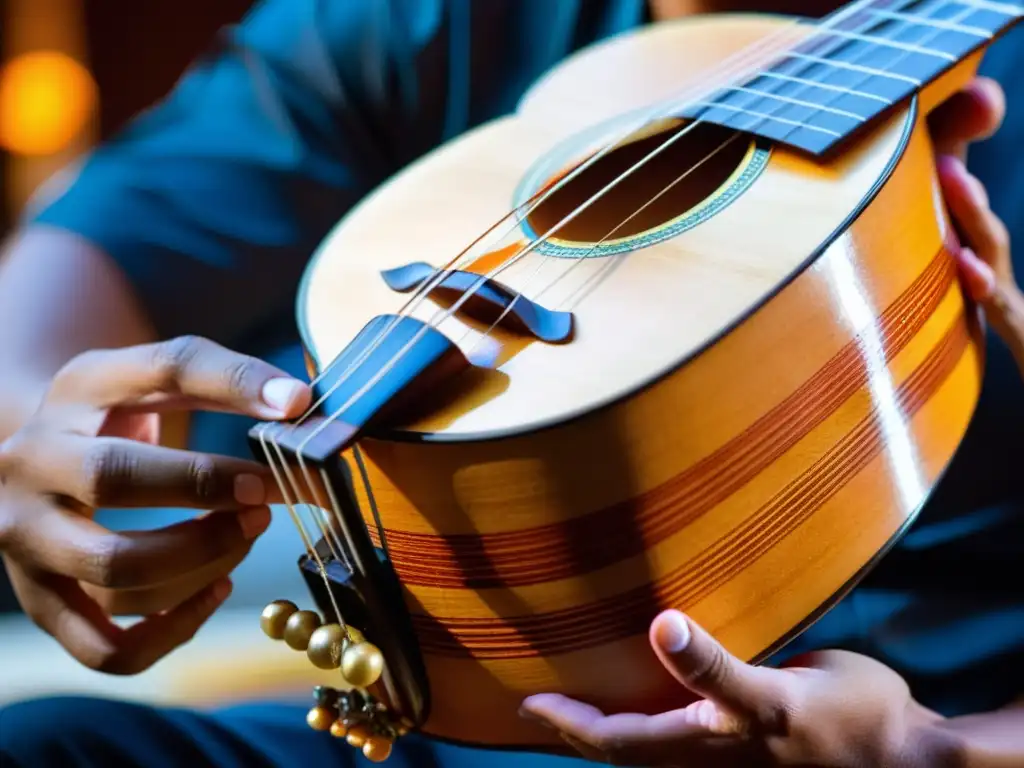 Un músico toca el Cuatro Venezolano, mostrando la historia y relevancia cultural del instrumento mientras cautiva a la audiencia diversa