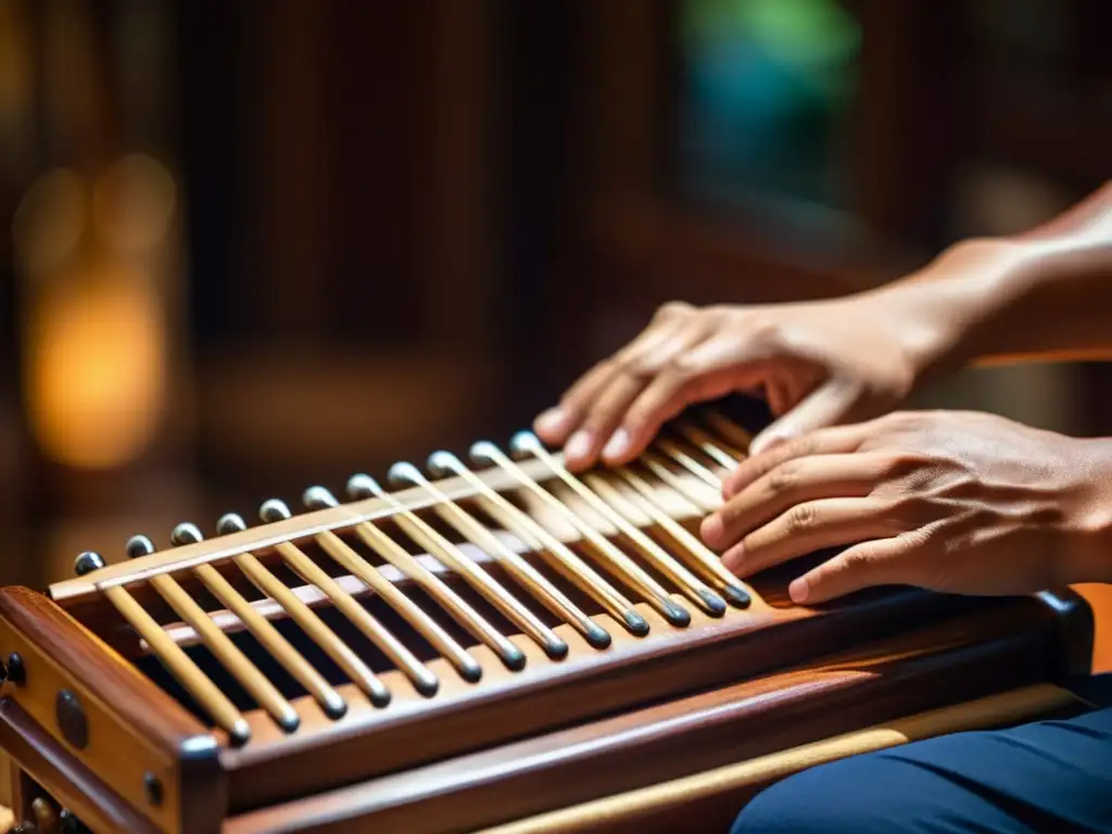 Un músico hábil toca con precisión y emoción el dan bau vietnamita, resaltando la artesanía y la historia de este instrumento