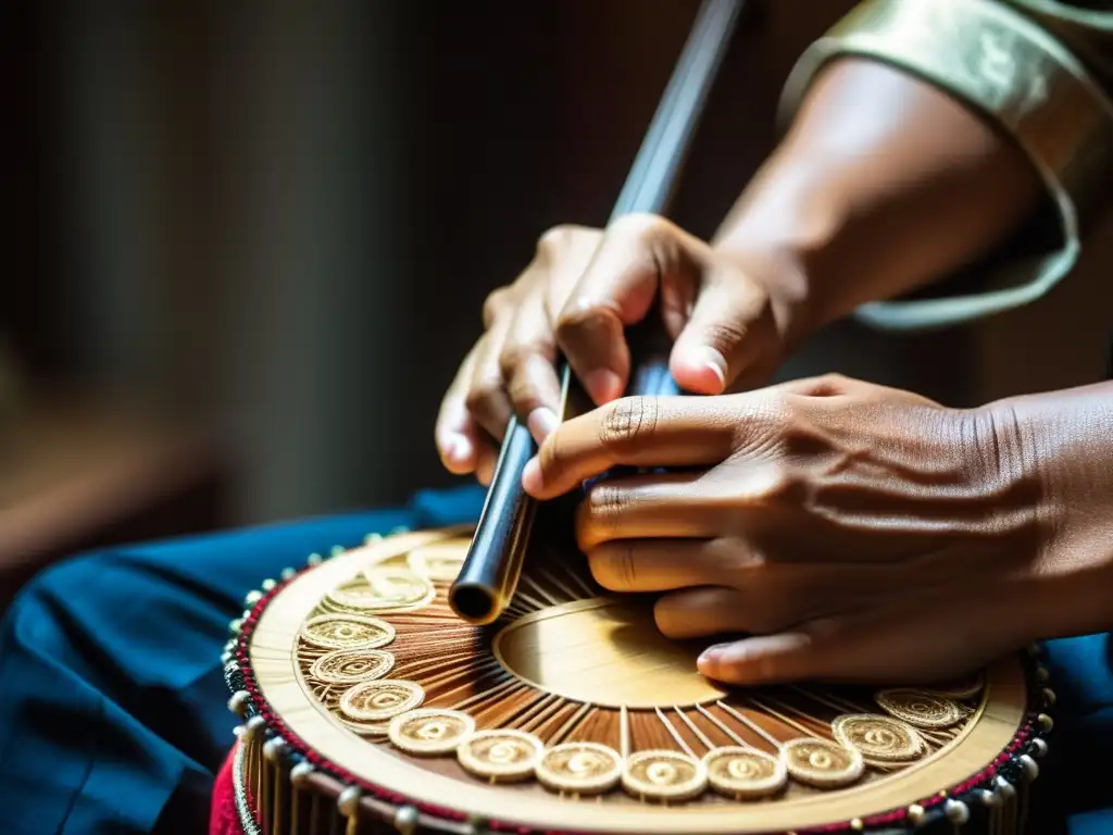 Un músico hábil toca el dan bau vietnamita con pasión, destacando la historia y sonido del instrumento