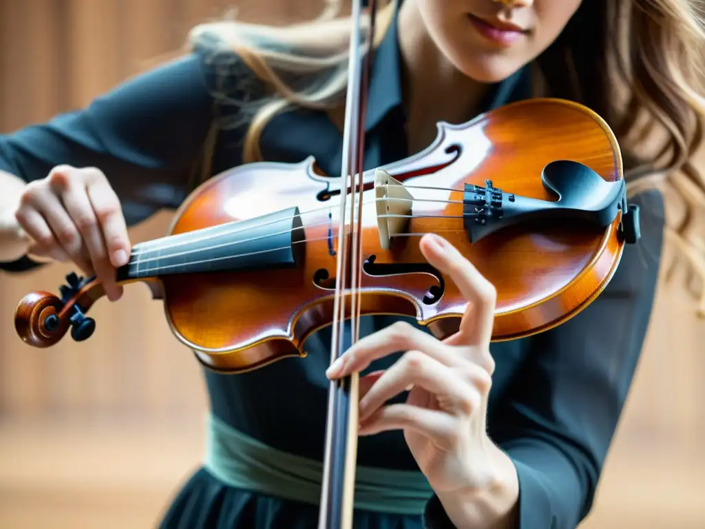 Un músico toca un violín hecho de materiales reciclados con pasión