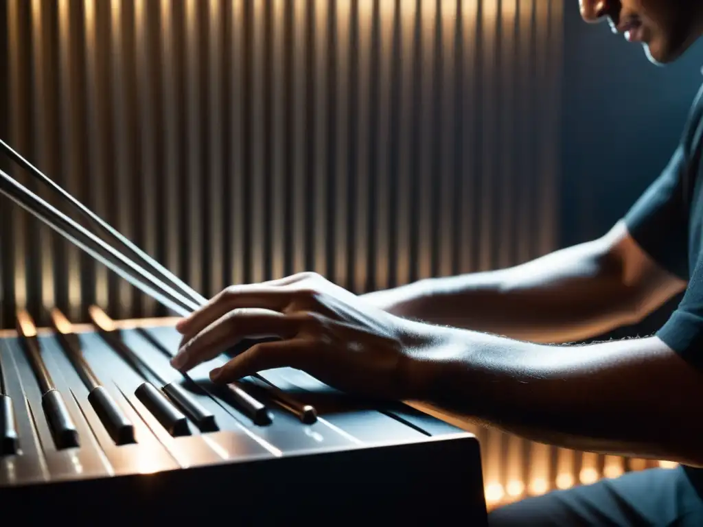 Un músico toca un waterphone en un estudio