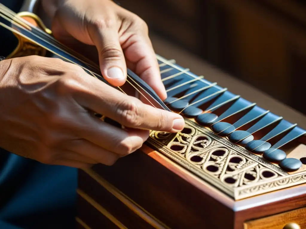 Un músico hábil toca la zanfona, instrumento medieval contemporáneo, destacando su rica historia y su resurgimiento en la música actual