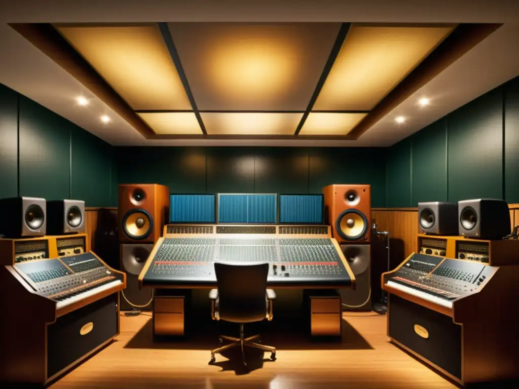 Una nostálgica escena de un estudio de grabación vintage, mostrando el impacto cultural de restaurar grabaciones históricas