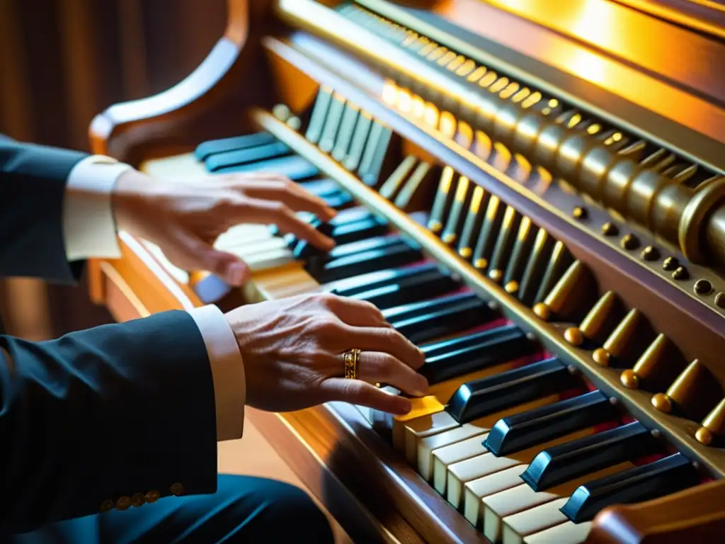 Un organista hábil improvisando en un majestuoso órgano sacro