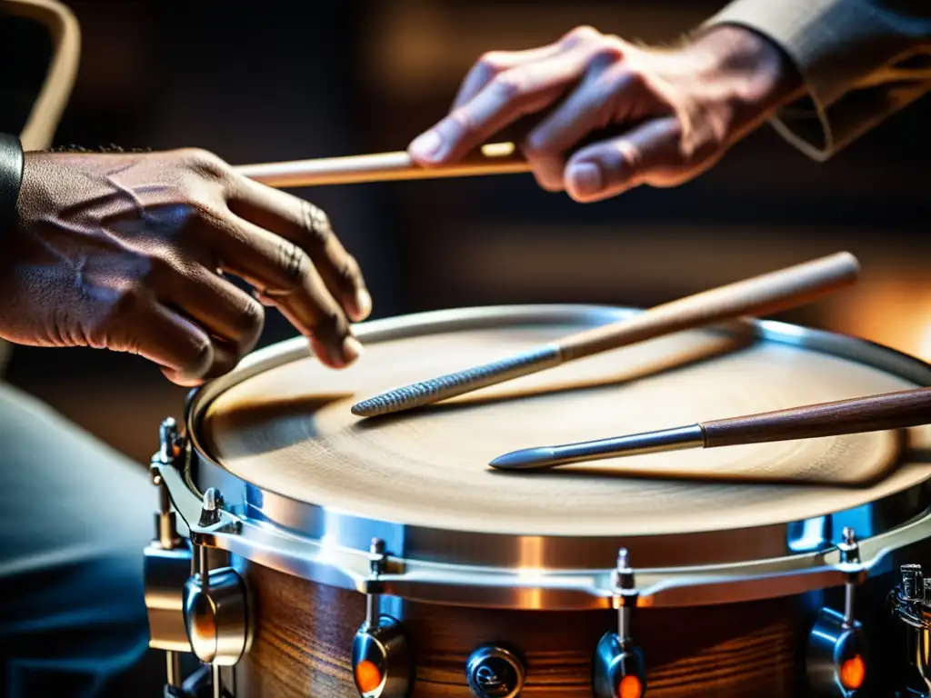 Un percusionista de blues toca una caja vintage con intensa concentración, destacando las técnicas de percusión en el blues