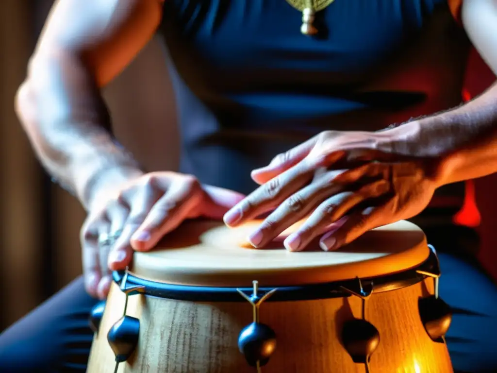 Un percusionista hábil toca un cajón flamenco con pasión y precisión, mostrando la esencia de la música popular