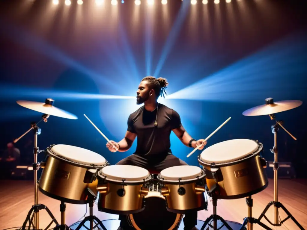 Un percusionista enérgico fusiona elementos tradicionales y modernos en concierto, destacando las innovaciones electrónicas en instrumentos percusión