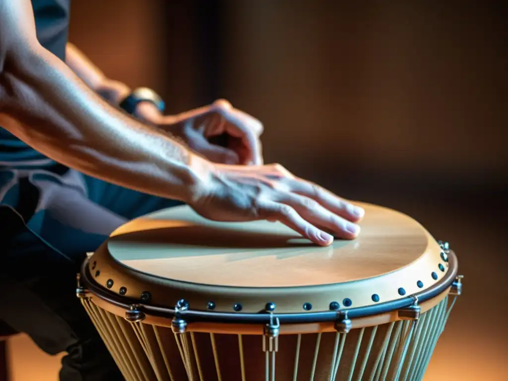 Un percusionista habilidoso tocando el hang, destacando la artesanía y musicalidad del instrumento